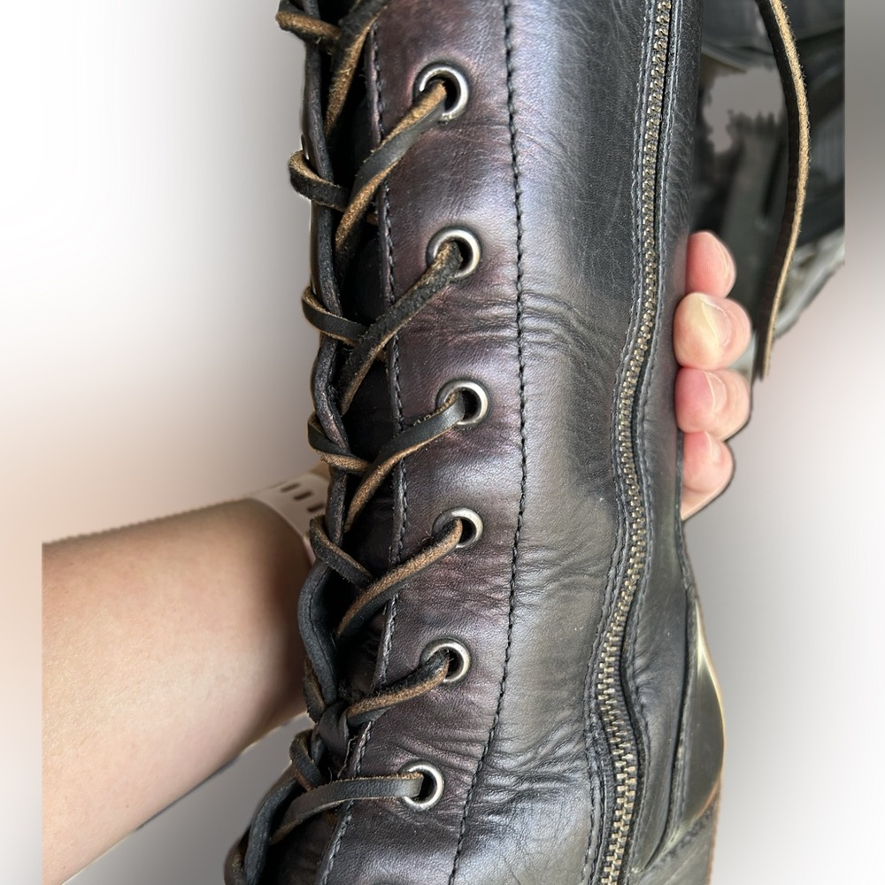 Frye Karen Tall Lace-Up Leather Boots black 7.5 - Picture 6 of 16